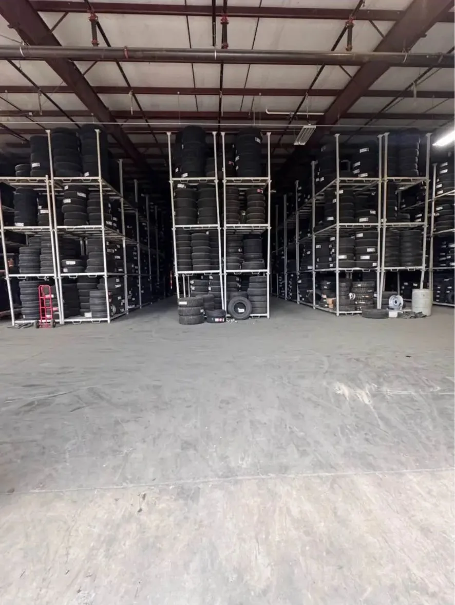 Warehouse racks stocked with tires
