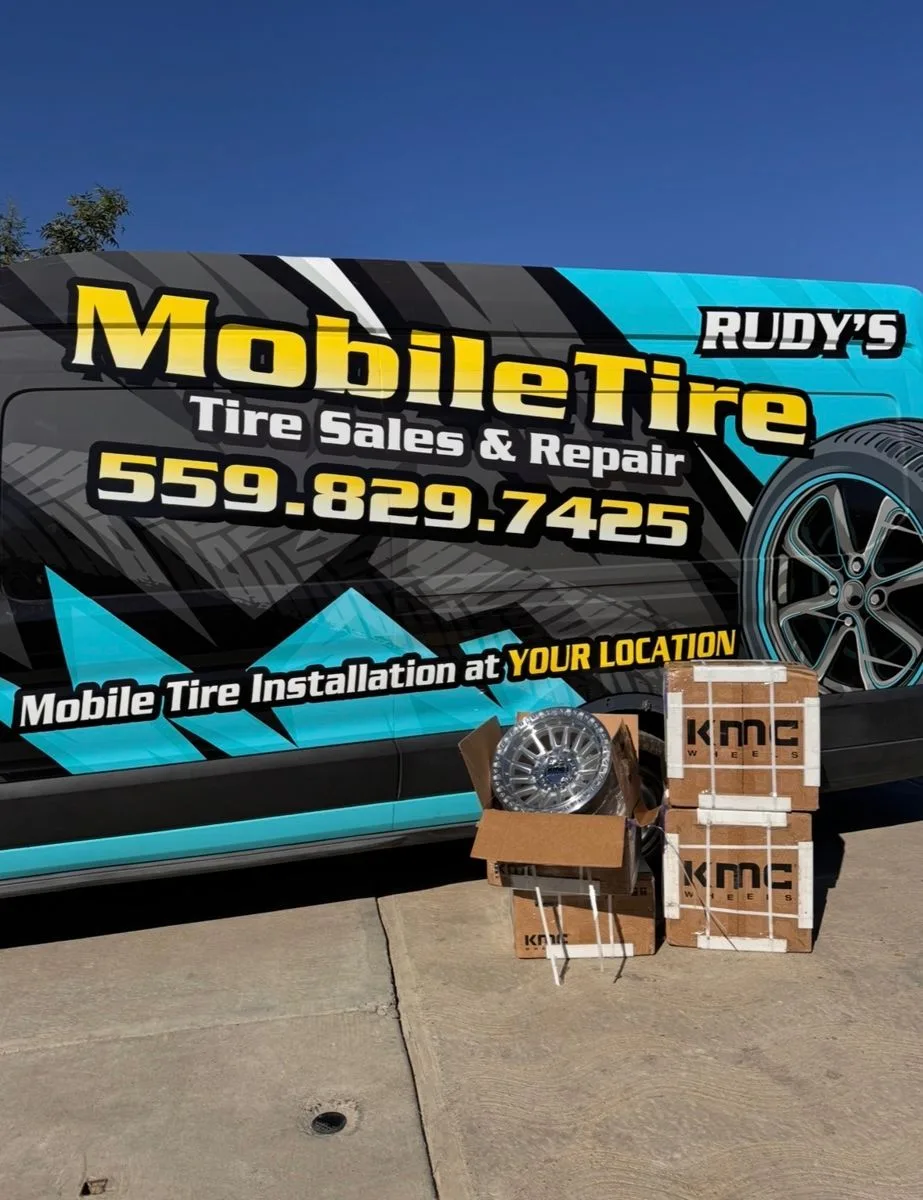 Rudy's Mobile Tire branded service van — Tire Sales & Repair, 559.829.7425, Mobile Tire Installation at Your Location